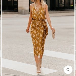 VICI Floral Mustard Wrap Midi Skirt